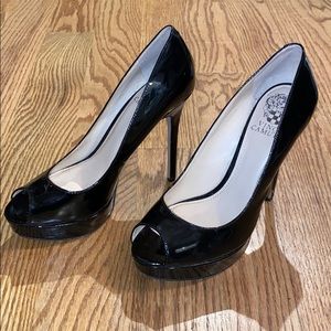 Black Peep toe platform heels